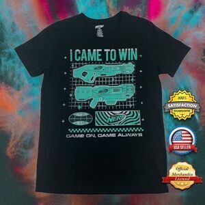 OFFICIAL NERF Blaster Gun T-Shirt Graphic Tee MEN'S MED Game Toys Teal Black NWT